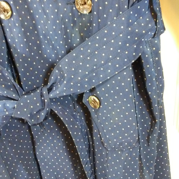 Jones New York Vintage Blue Tan Dot Trench Coat - Picture 6 of 8